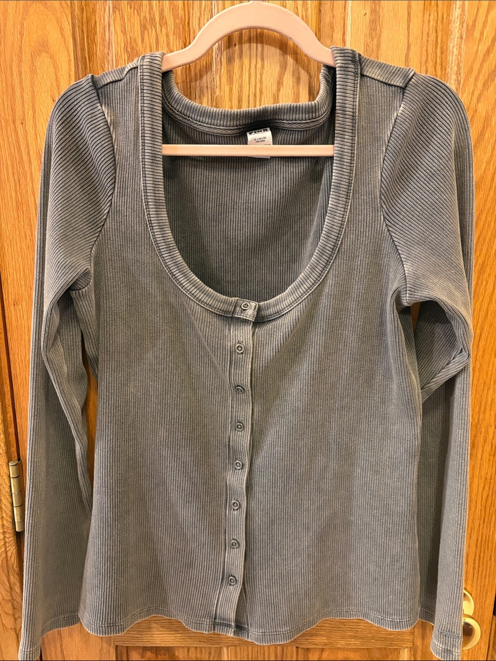 PINK Victoria's Secret Mineral-Washed Grey Ribbed Scoop-Neck Button Top